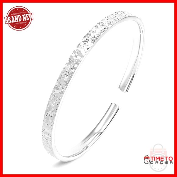 Sterling Silver Bangle Bracelet Adjustable Open Cuff Minimalist Elegant Jewelry